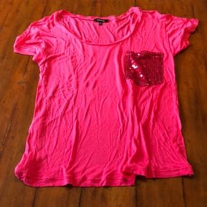BARBIE EXPRESS HOT PINK SEQUIN POCKET TEE XS